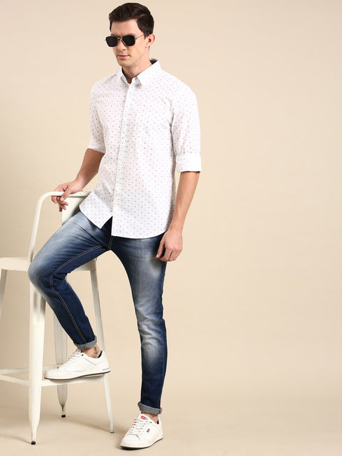 White Printed Full Sleeves Shirt